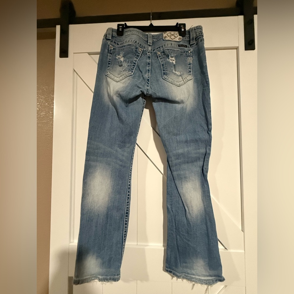 Miss Me Blue Boot Cut Jeans Distressed Style - Picture 5 of 8